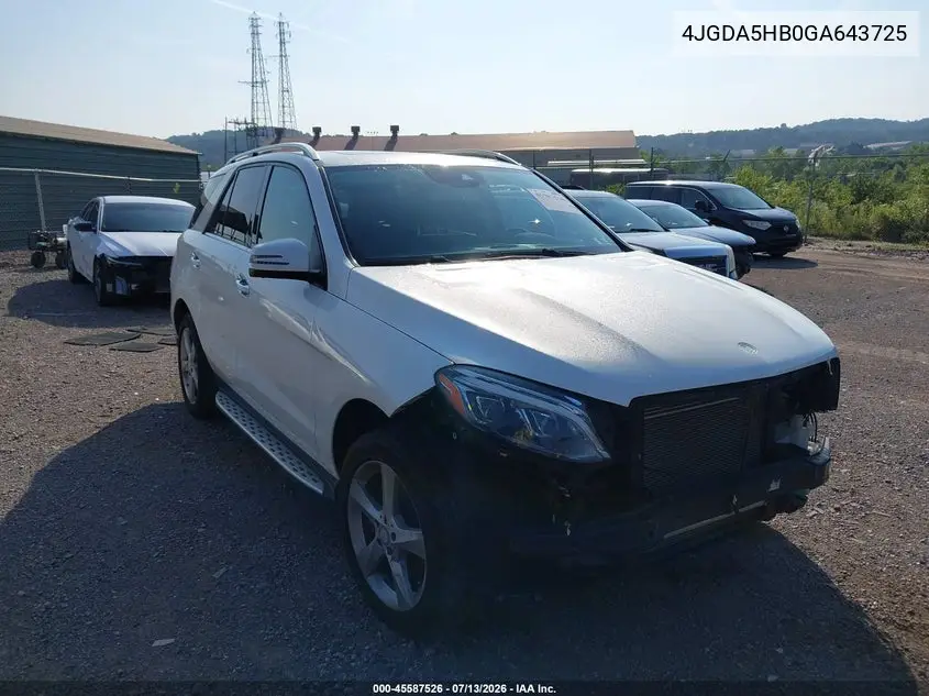 2016 Mercedes-Benz Gle 350 4Matic VIN: 4JGDA5HB0GA643725 Lot: 45587526