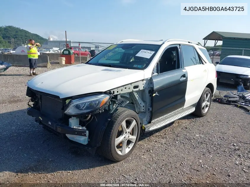 2016 Mercedes-Benz Gle 350 4Matic VIN: 4JGDA5HB0GA643725 Lot: 45587526
