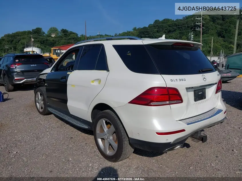 2016 Mercedes-Benz Gle 350 4Matic VIN: 4JGDA5HB0GA643725 Lot: 45587526