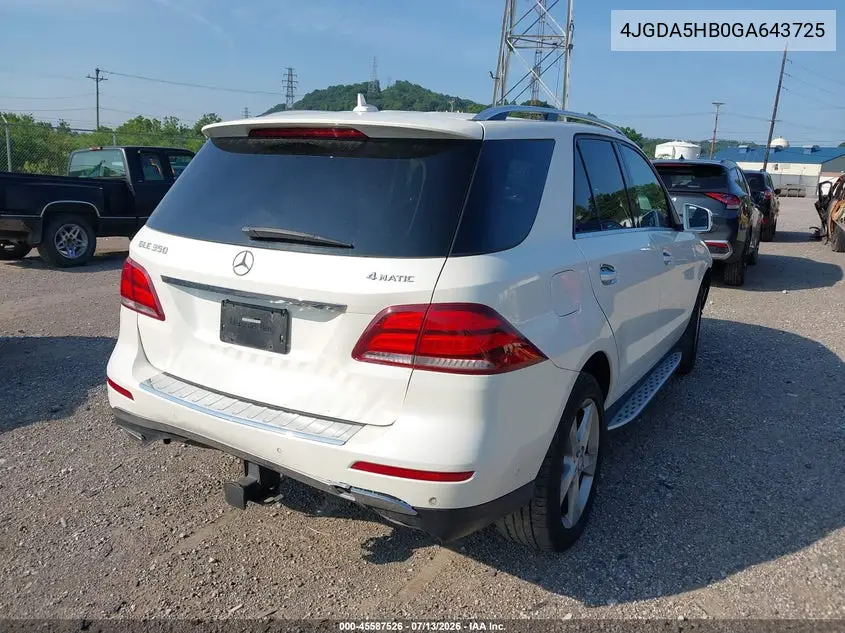 2016 Mercedes-Benz Gle 350 4Matic VIN: 4JGDA5HB0GA643725 Lot: 45587526