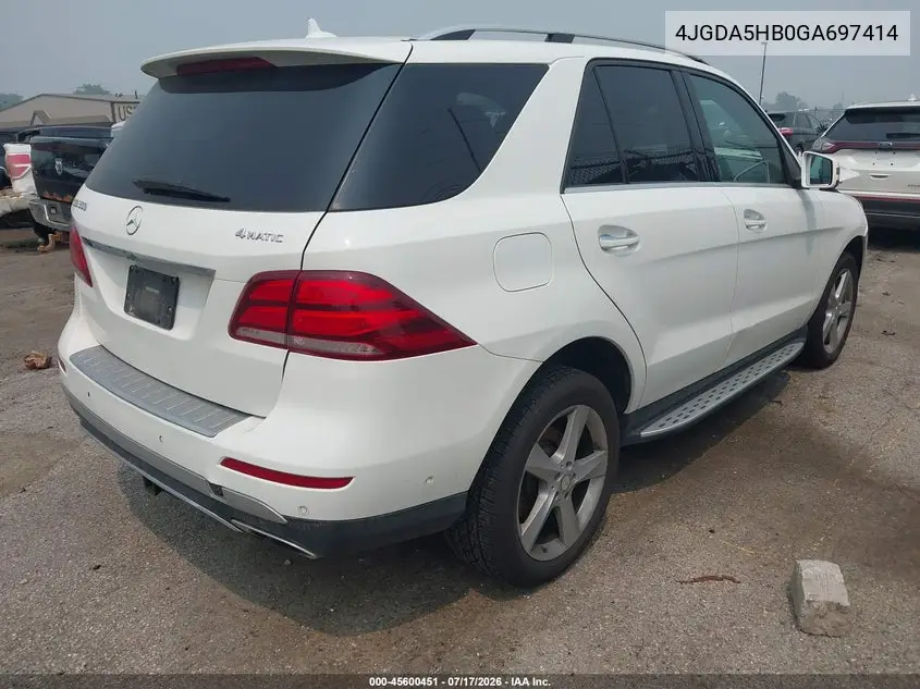 2016 Mercedes-Benz Gle 350 4Matic VIN: 4JGDA5HB0GA697414 Lot: 45600451