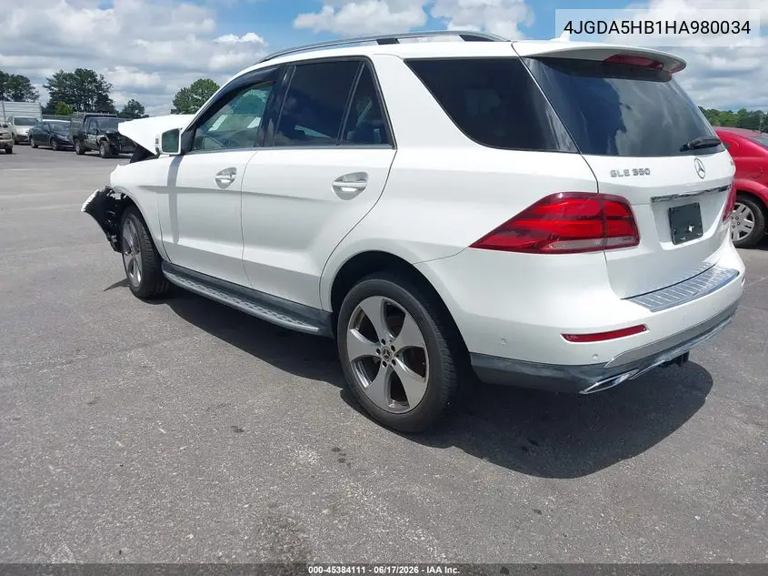 2017 Mercedes-Benz Gle 350 4Matic VIN: 4JGDA5HB1HA980034 Lot: 45384111