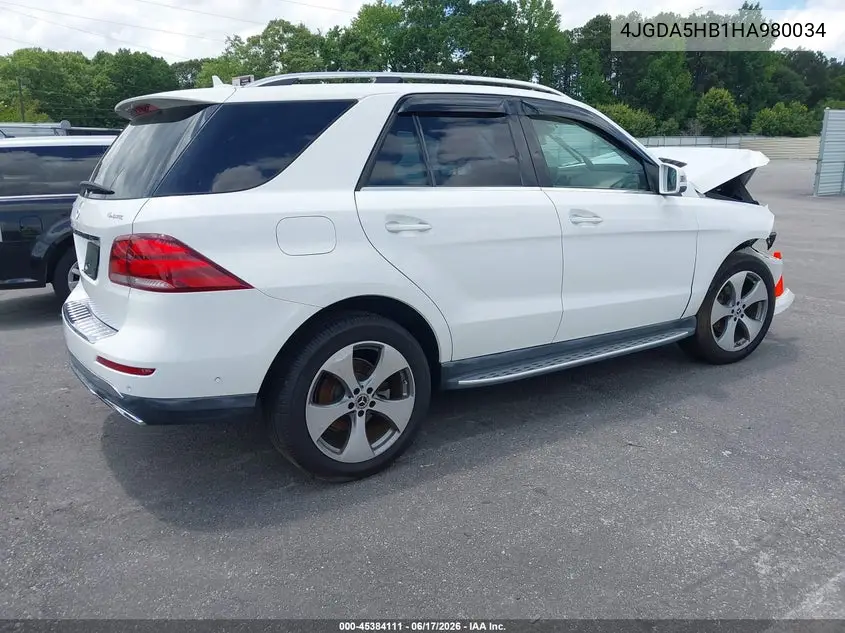 2017 Mercedes-Benz Gle 350 4Matic VIN: 4JGDA5HB1HA980034 Lot: 45384111