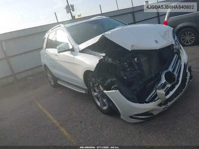 2017 Mercedes-Benz Gle 350 VIN: 4JGDA5JB8HA840802 Lot: 45604054