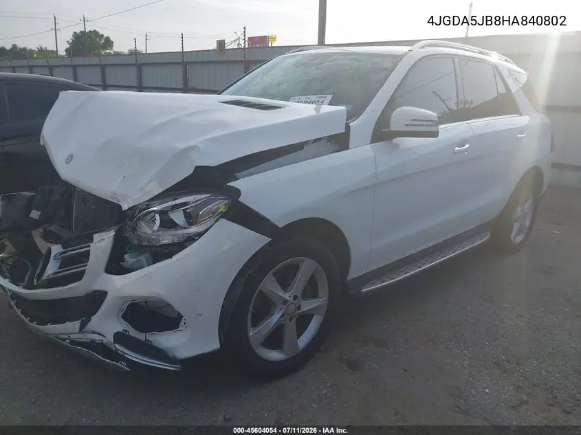 2017 Mercedes-Benz Gle 350 VIN: 4JGDA5JB8HA840802 Lot: 45604054