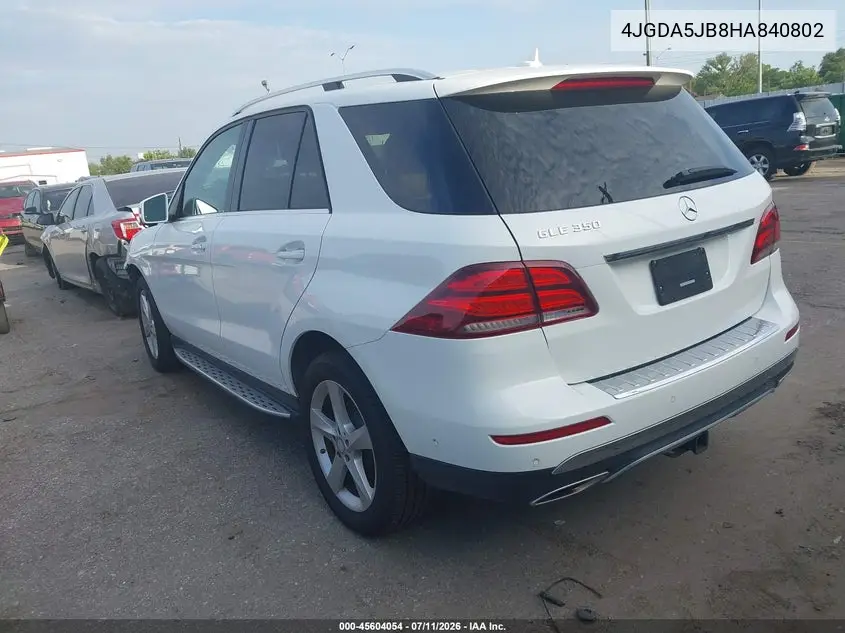 2017 Mercedes-Benz Gle 350 VIN: 4JGDA5JB8HA840802 Lot: 45604054