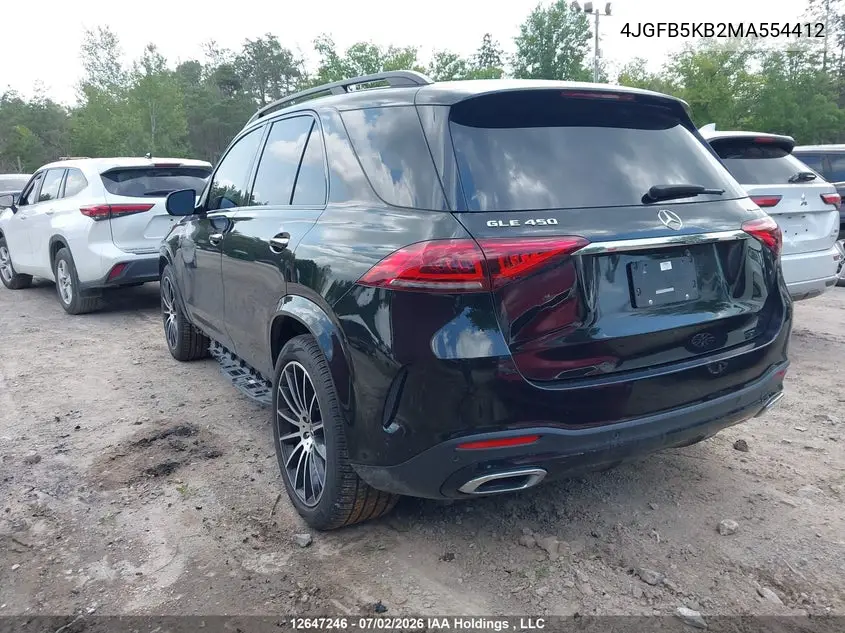 2021 Mercedes-Benz Gle 450 4Matic VIN: 4JGFB5KB2MA554412 Lot: 12647246