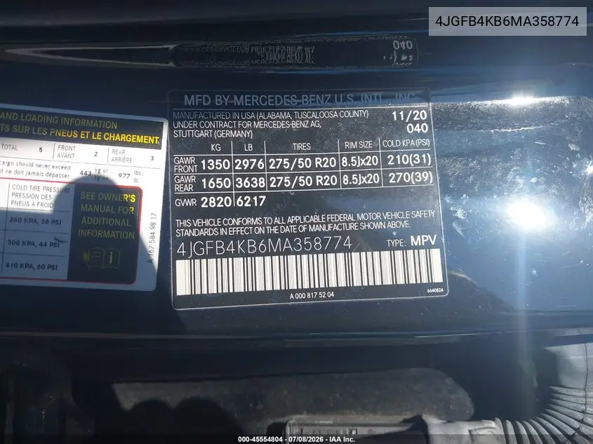 2021 Mercedes-Benz Gle 350 4Matic VIN: 4JGFB4KB6MA358774 Lot: 45554804