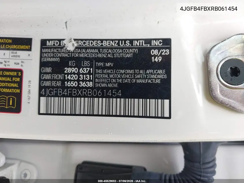 2024 Mercedes-Benz Gle 350 4Matic VIN: 4JGFB4FBXRB061454 Lot: 45529003