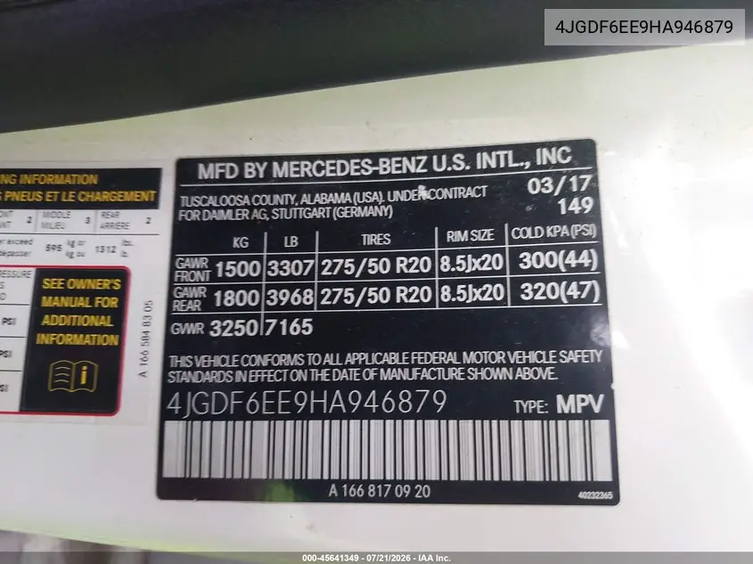 2017 Mercedes-Benz Gls 450 4Matic VIN: 4JGDF6EE9HA946879 Lot: 45641349