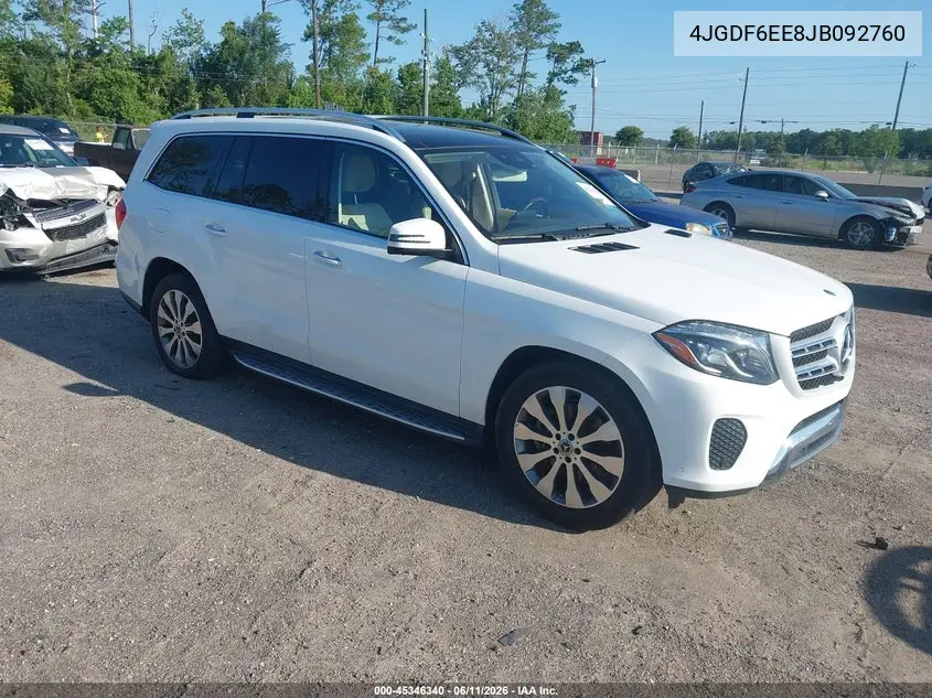 2018 Mercedes-Benz Gls 450 4Matic VIN: 4JGDF6EE8JB092760 Lot: 45346340