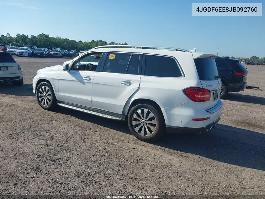 2018 Mercedes-Benz Gls 450 4Matic VIN: 4JGDF6EE8JB092760 Lot: 45346340