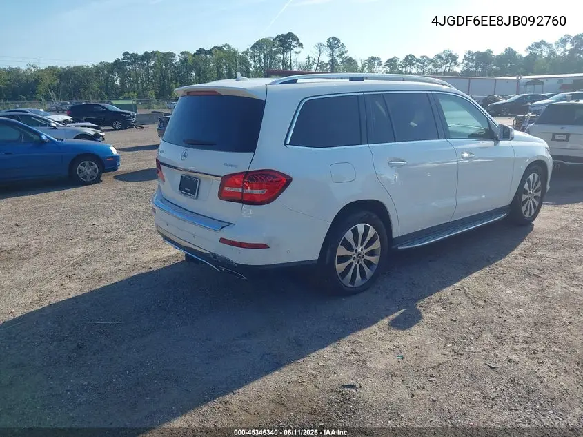 2018 Mercedes-Benz Gls 450 4Matic VIN: 4JGDF6EE8JB092760 Lot: 45346340