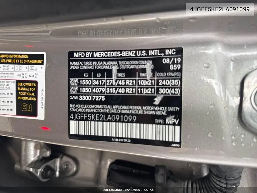 2020 Mercedes-Benz Gls 450 4Matic VIN: 4JGFF5KE2LA091099 Lot: 45664648