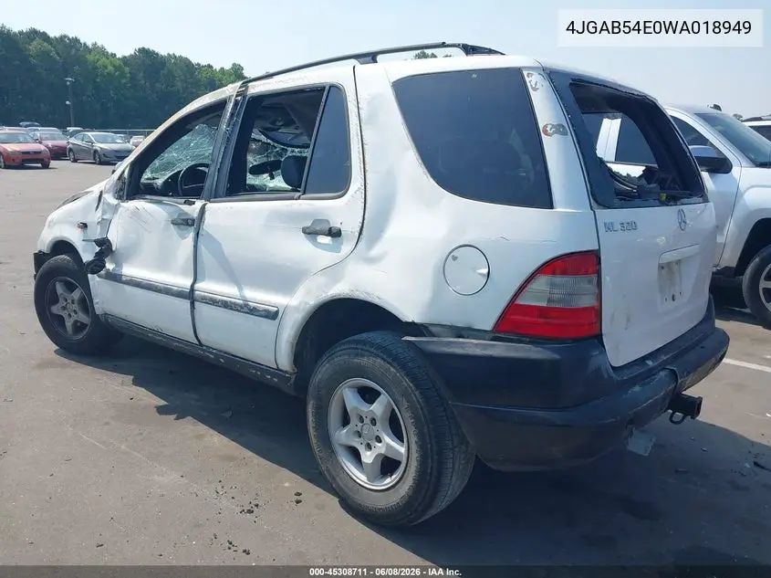 1998 Mercedes-Benz Ml 320 Classic VIN: 4JGAB54E0WA018949 Lot: 45308711