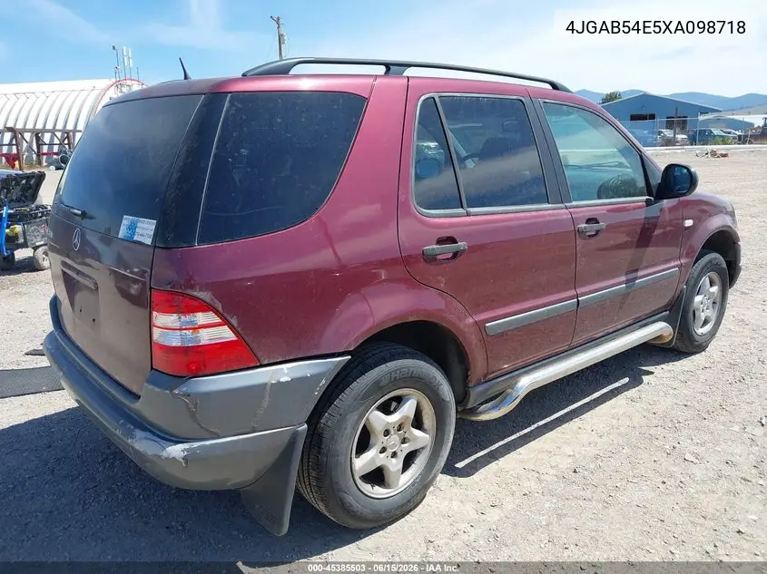 1999 Mercedes-Benz Ml 320 VIN: 4JGAB54E5XA098718 Lot: 45385503