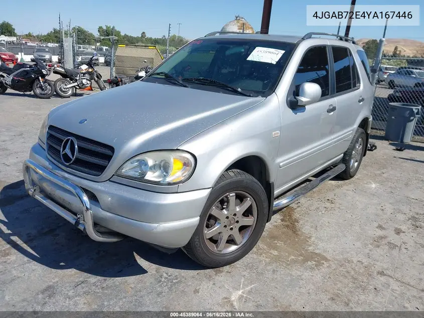 2000 Mercedes-Benz Ml 430 VIN: 4JGAB72E4YA167446 Lot: 45389064