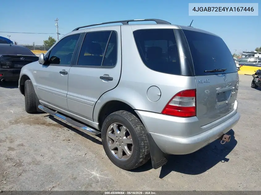 2000 Mercedes-Benz Ml 430 VIN: 4JGAB72E4YA167446 Lot: 45389064