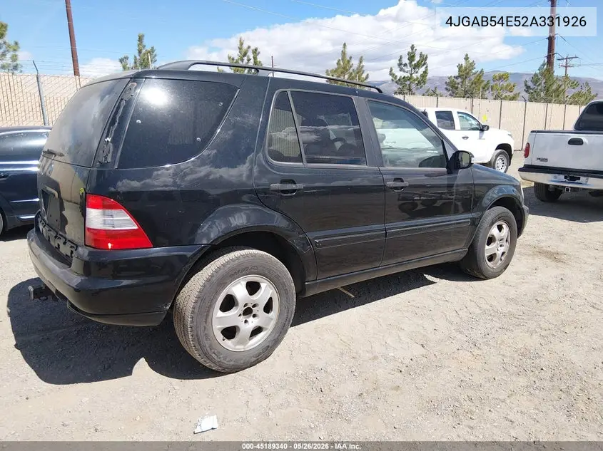 2002 Mercedes-Benz Ml 320 VIN: 4JGAB54E52A331926 Lot: 45189340