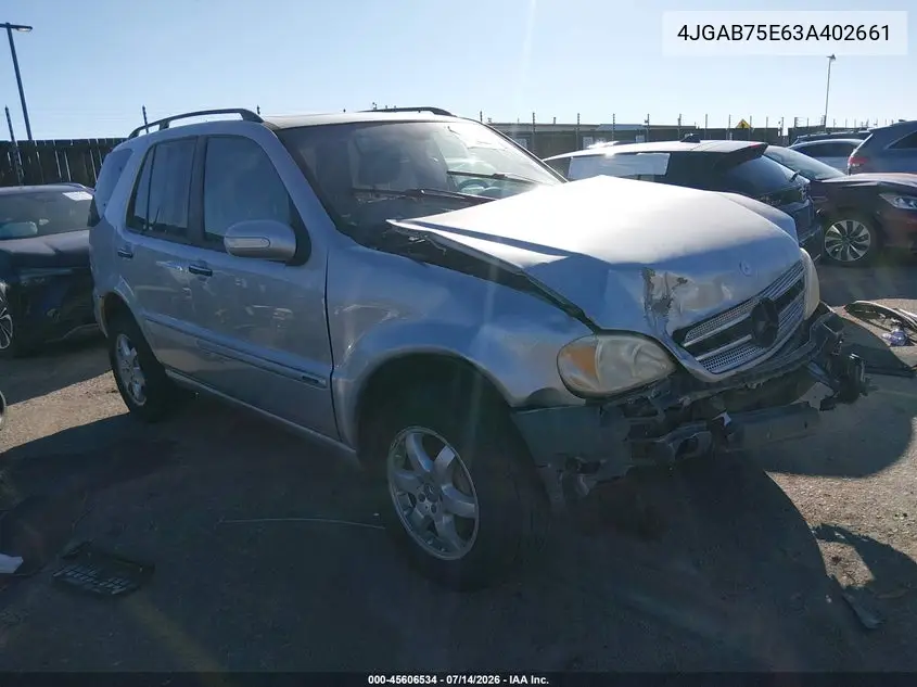 2003 Mercedes-Benz Ml 500 VIN: 4JGAB75E63A402661 Lot: 45606534