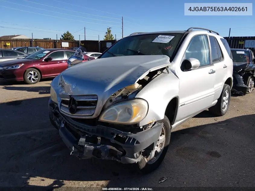 2003 Mercedes-Benz Ml 500 VIN: 4JGAB75E63A402661 Lot: 45606534
