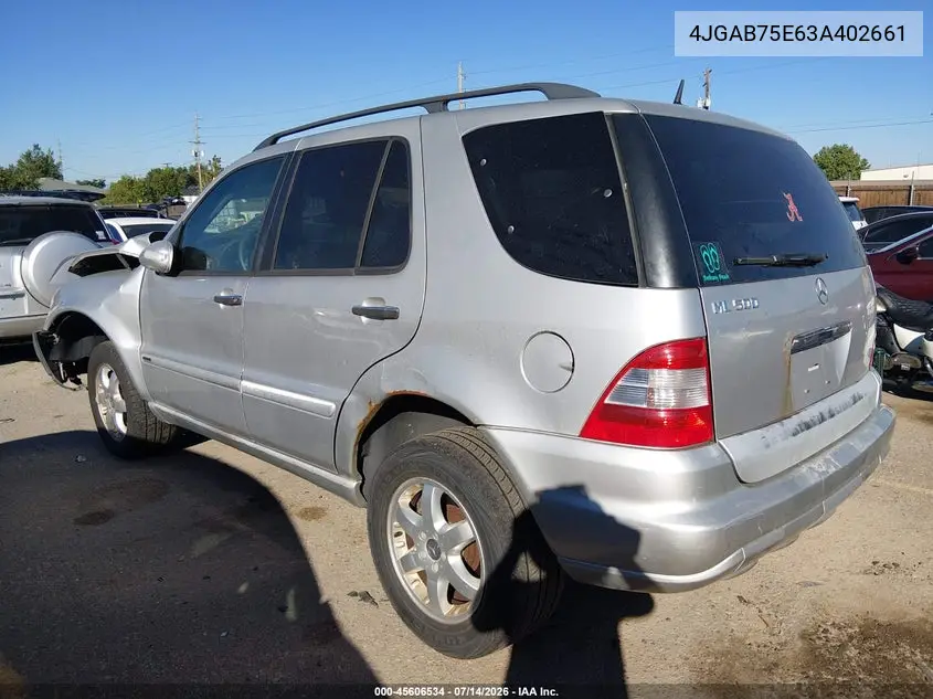 2003 Mercedes-Benz Ml 500 VIN: 4JGAB75E63A402661 Lot: 45606534
