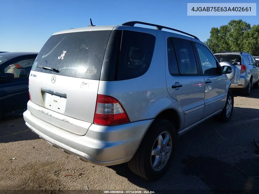 2003 Mercedes-Benz Ml 500 VIN: 4JGAB75E63A402661 Lot: 45606534