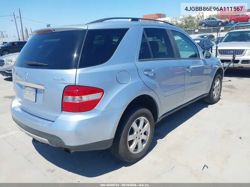 2006 Mercedes-Benz Ml 350 4Matic VIN: 4JGBB86E96A111567 Lot: 45399743