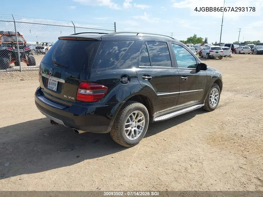 2007 Mercedes-Benz Ml 350 VIN: 4JGBB86E67A293178 Lot: 30093502