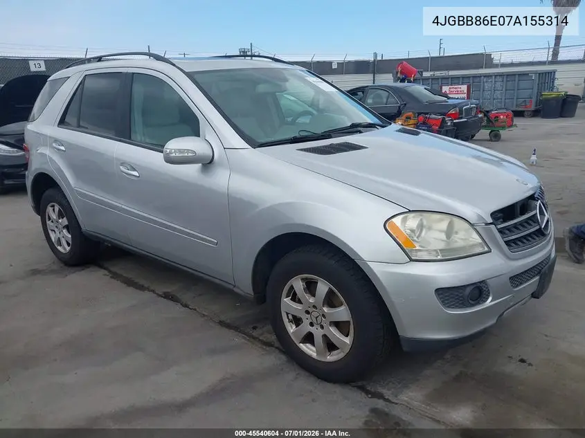 2007 Mercedes-Benz Ml 350 4Matic VIN: 4JGBB86E07A155314 Lot: 45540604