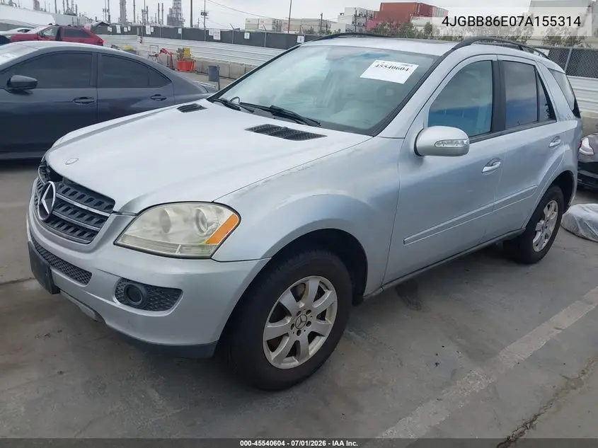2007 Mercedes-Benz Ml 350 4Matic VIN: 4JGBB86E07A155314 Lot: 45540604