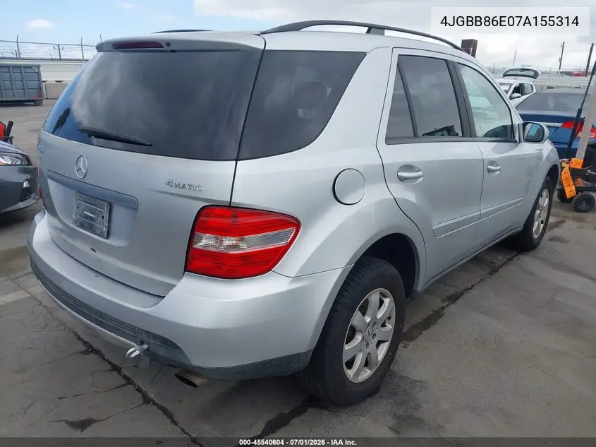 2007 Mercedes-Benz Ml 350 4Matic VIN: 4JGBB86E07A155314 Lot: 45540604
