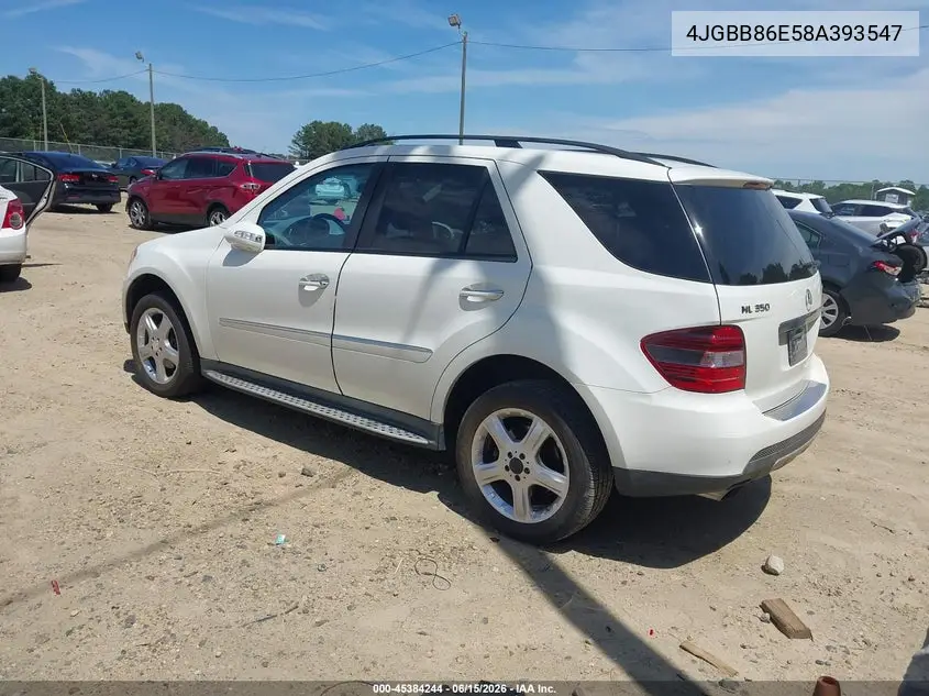 2008 Mercedes-Benz Ml 350 4Matic VIN: 4JGBB86E58A393547 Lot: 45384244