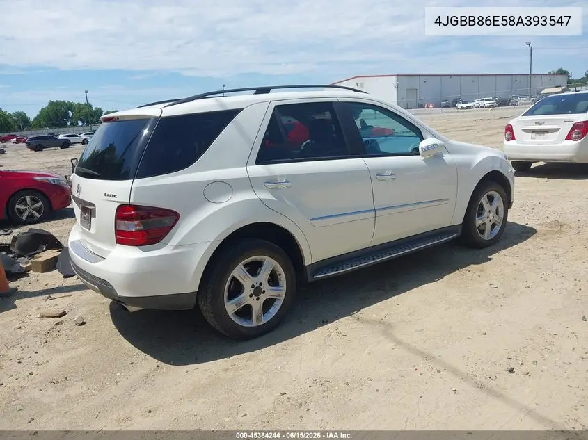 2008 Mercedes-Benz Ml 350 4Matic VIN: 4JGBB86E58A393547 Lot: 45384244