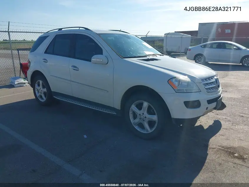 2008 Mercedes-Benz M-Class 3.5L VIN: 4JGBB86E28A321771 Lot: 45558848