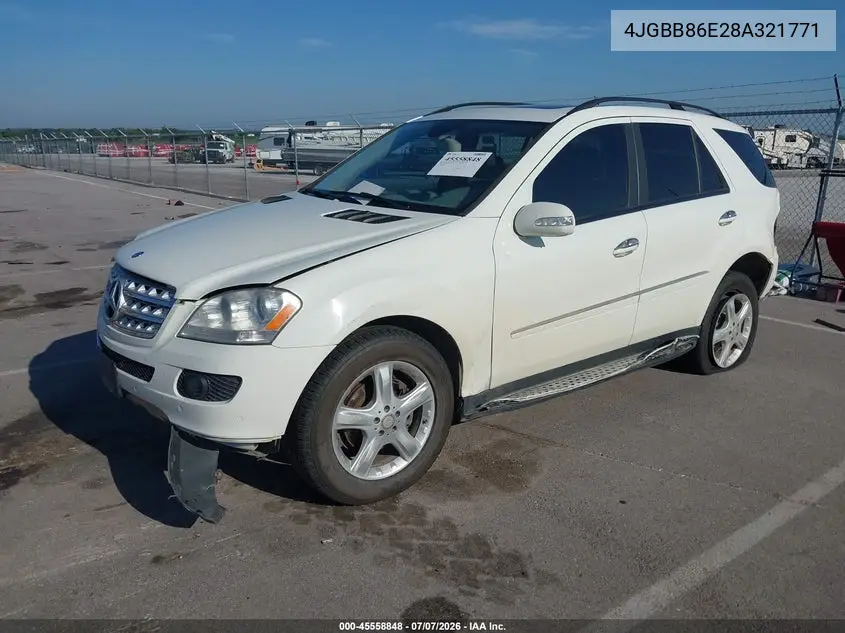 2008 Mercedes-Benz M-Class 3.5L VIN: 4JGBB86E28A321771 Lot: 45558848