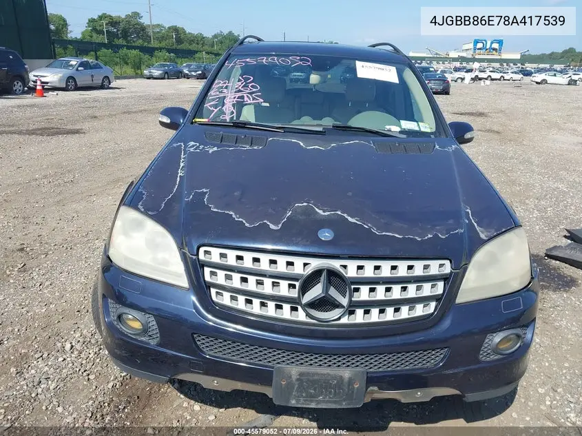 2008 Mercedes-Benz M-Class 3.5L VIN: 4JGBB86E78A417539 Lot: 45579052