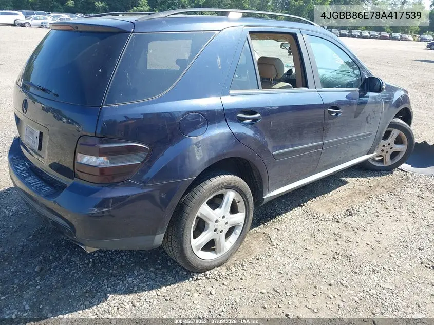 2008 Mercedes-Benz M-Class 3.5L VIN: 4JGBB86E78A417539 Lot: 45579052