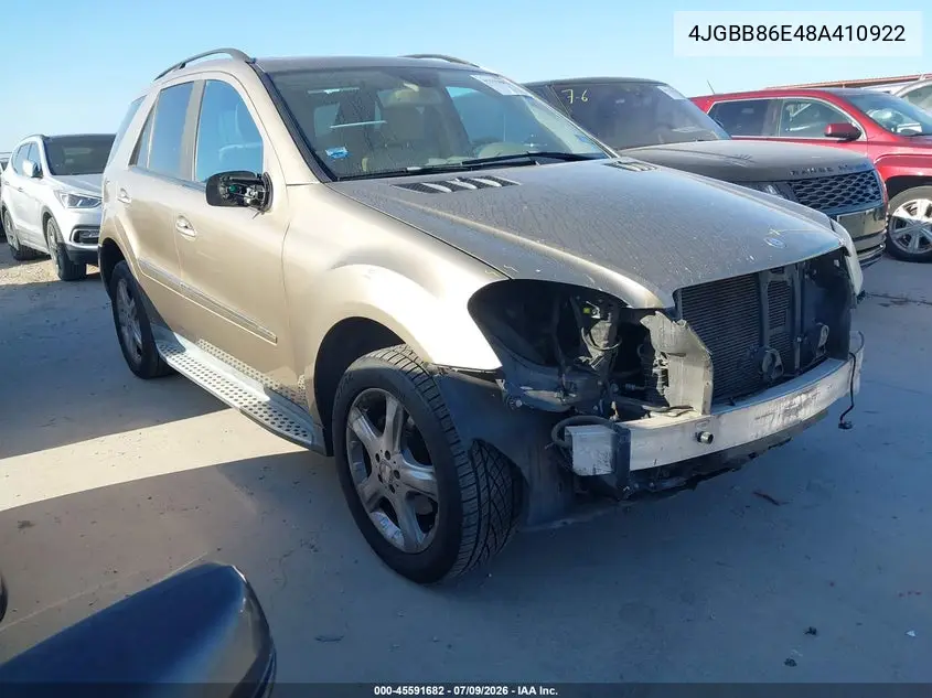 2008 Mercedes-Benz M-Class 3.5L VIN: 4JGBB86E48A410922 Lot: 45591682