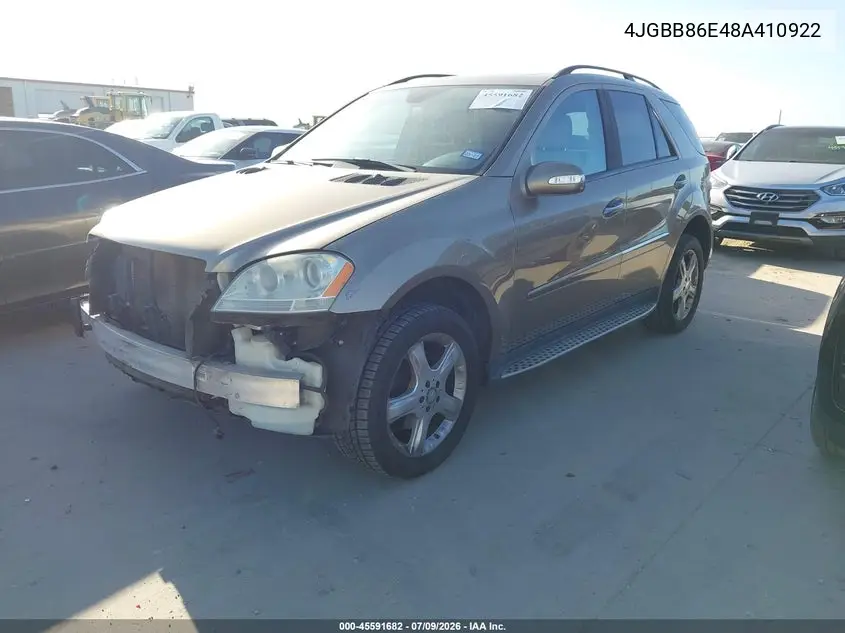 2008 Mercedes-Benz M-Class 3.5L VIN: 4JGBB86E48A410922 Lot: 45591682