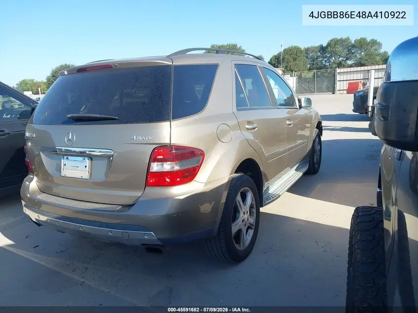2008 Mercedes-Benz M-Class 3.5L VIN: 4JGBB86E48A410922 Lot: 45591682