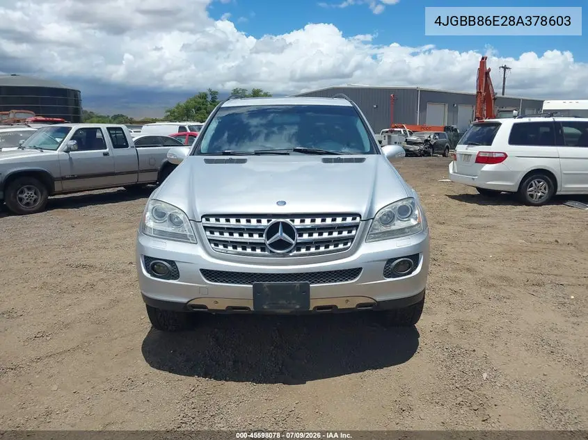2008 Mercedes-Benz M-Class 3.5L VIN: 4JGBB86E28A378603 Lot: 45598078
