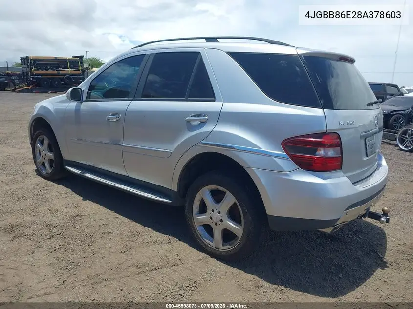 2008 Mercedes-Benz M-Class 3.5L VIN: 4JGBB86E28A378603 Lot: 45598078