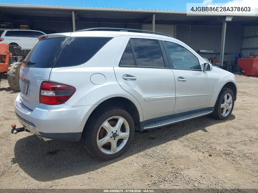 2008 Mercedes-Benz M-Class 3.5L VIN: 4JGBB86E28A378603 Lot: 45598078