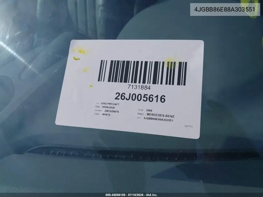 2008 Mercedes-Benz M-Class 3.5L VIN: 4JGBB86E88A303551 Lot: 45598159