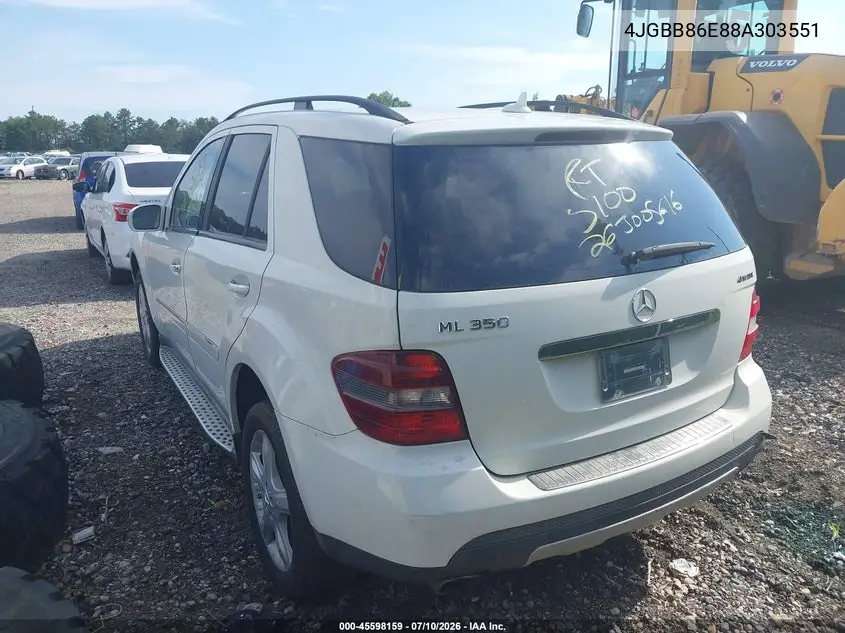 2008 Mercedes-Benz M-Class 3.5L VIN: 4JGBB86E88A303551 Lot: 45598159