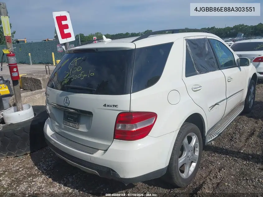 2008 Mercedes-Benz M-Class 3.5L VIN: 4JGBB86E88A303551 Lot: 45598159