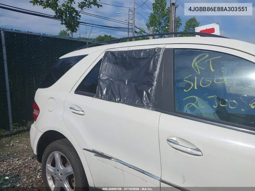 2008 Mercedes-Benz M-Class 3.5L VIN: 4JGBB86E88A303551 Lot: 45598159