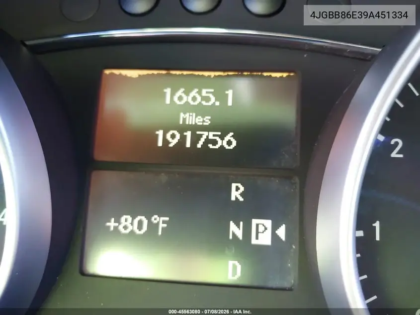 2009 Mercedes-Benz Ml 350 4Matic VIN: 4JGBB86E39A451334 Lot: 45563080