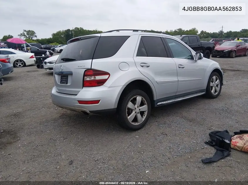 2010 Mercedes-Benz Ml 350 4Matic VIN: 4JGBB8GB0AA562853 Lot: 45344432